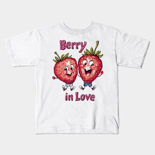 Berry in Love: Sweet Strawberry Duo Embracing Love Kids T-Shirt